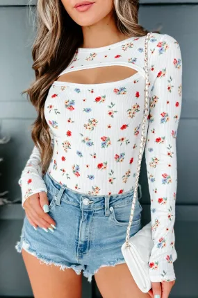 Hopelessly Yours NanaMacs Original Long Sleeve Cut-Out Floral Bodysuit (Ivory/Red/Blue)