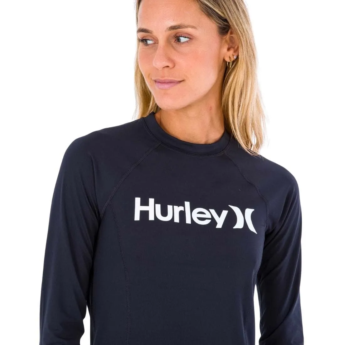 Hurley Womens One & Only Solid Mock Neck Long Sleeve UV Rashguard - Black/White