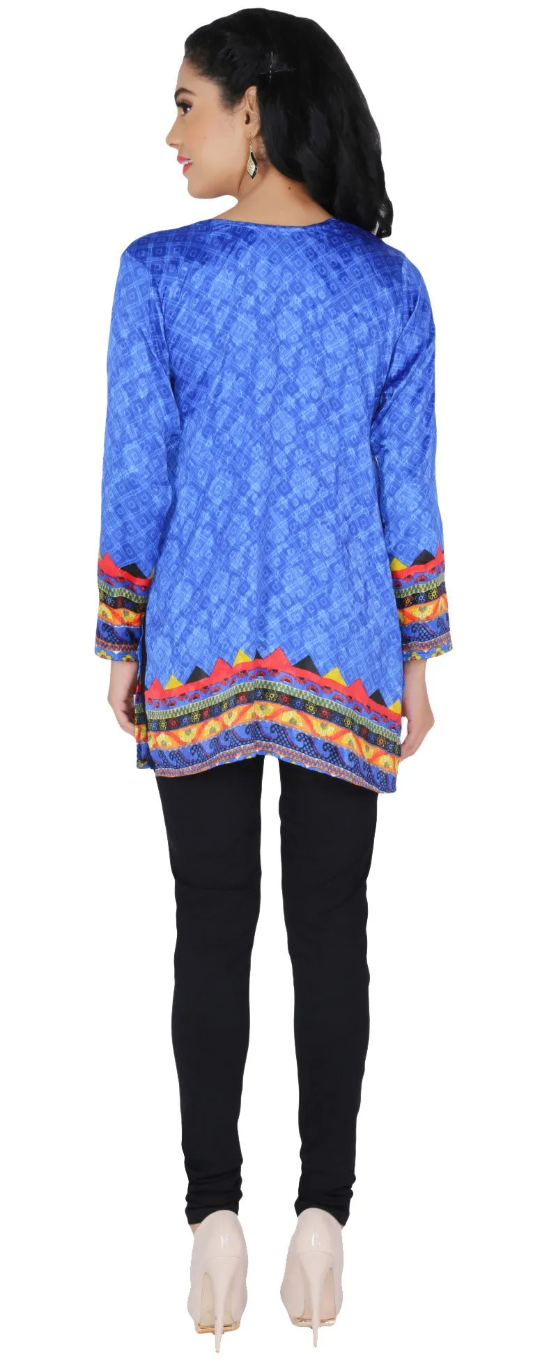 India Long Tunic Top Kurti Womens Printed Indian Apparel (Blue)