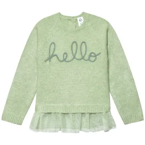 Infant & Toddler Girls Green Sweater With Tulle Trim