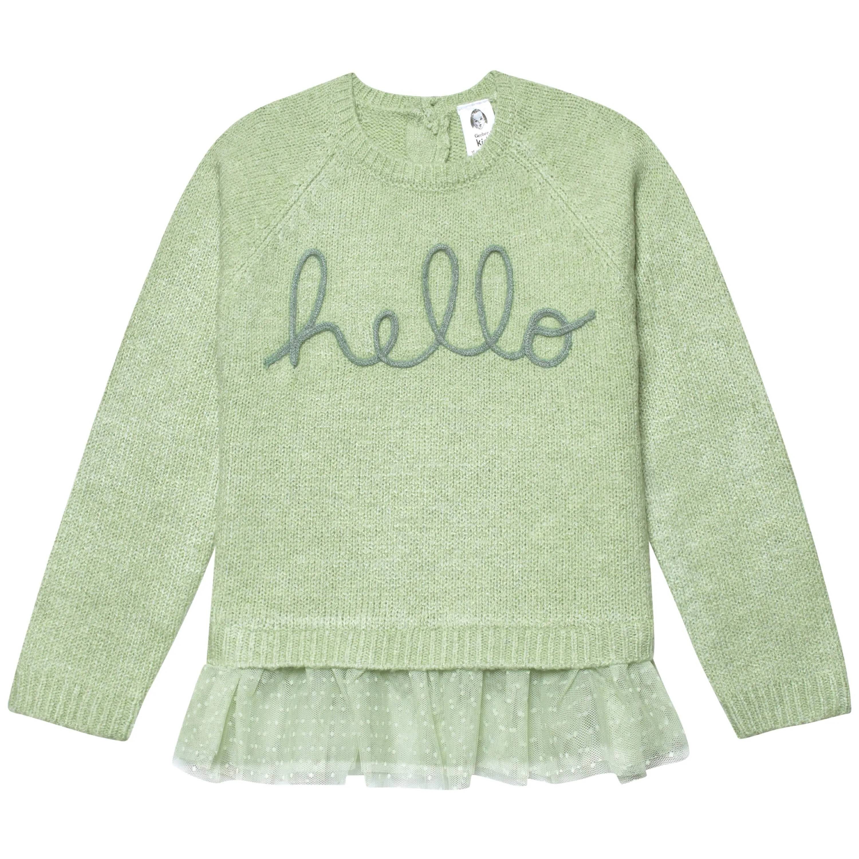 Infant & Toddler Girls Green Sweater With Tulle Trim