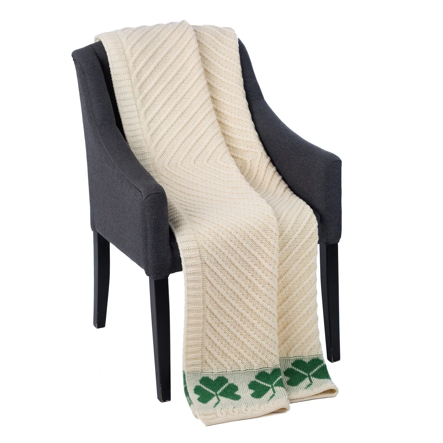 Irish Shamrock Aran Throw with Diamond Stitching