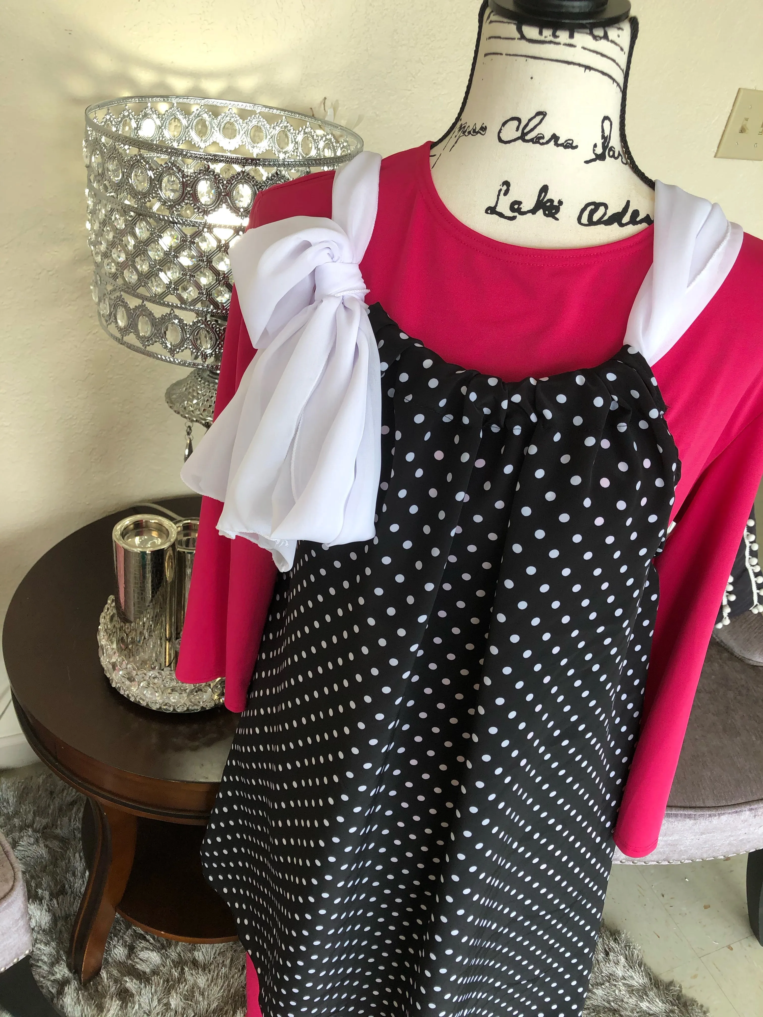 Isabella Black/White Polka Dot Scarf-Style Tunic/Top