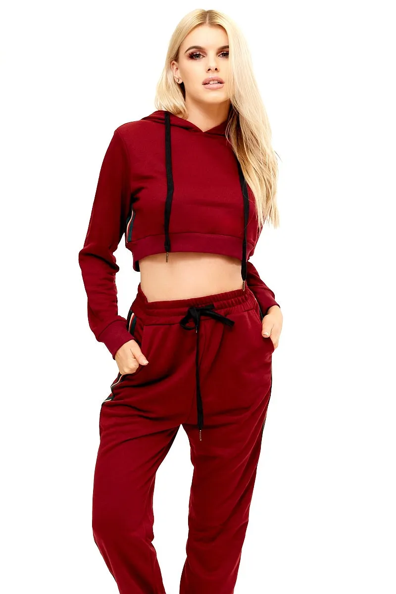 Kaylynn - Wine Cropped Hoodie Loungewear Set