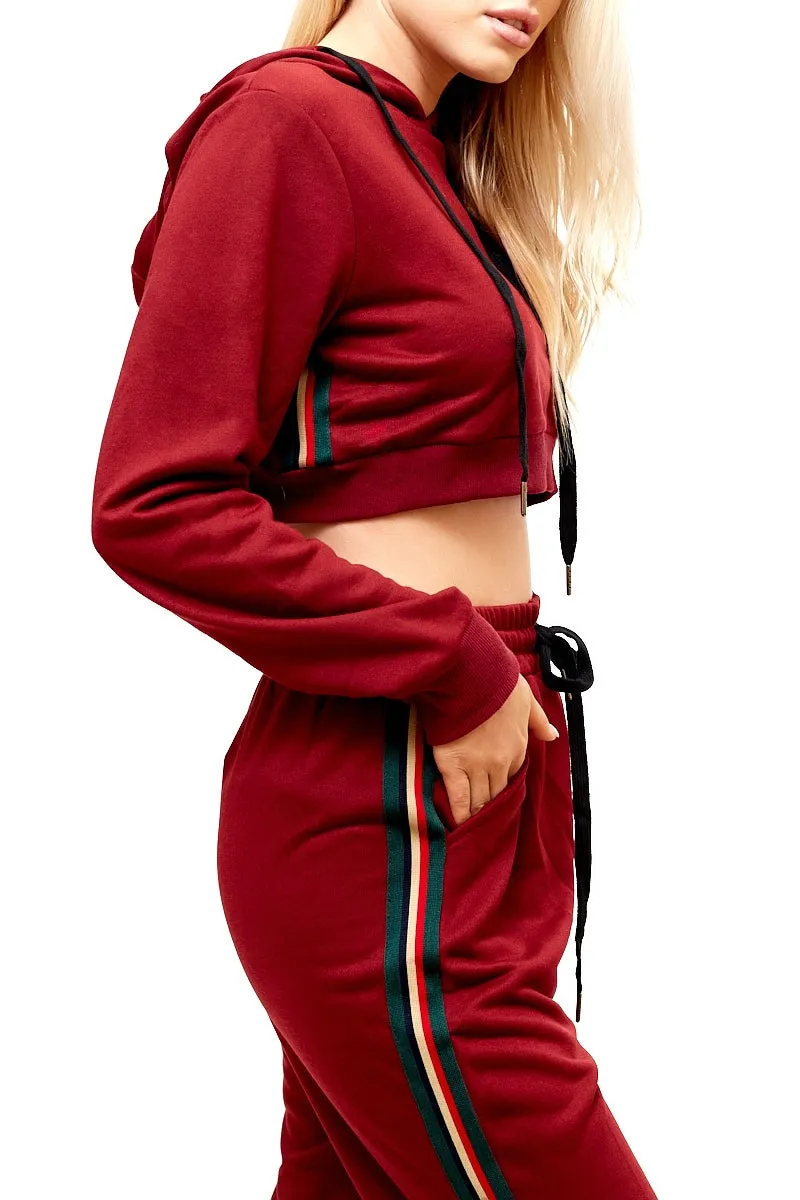 Kaylynn - Wine Cropped Hoodie Loungewear Set