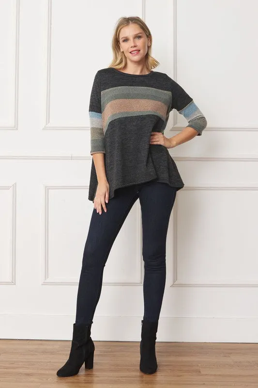 Knit Stripe Panel A Line Tunic