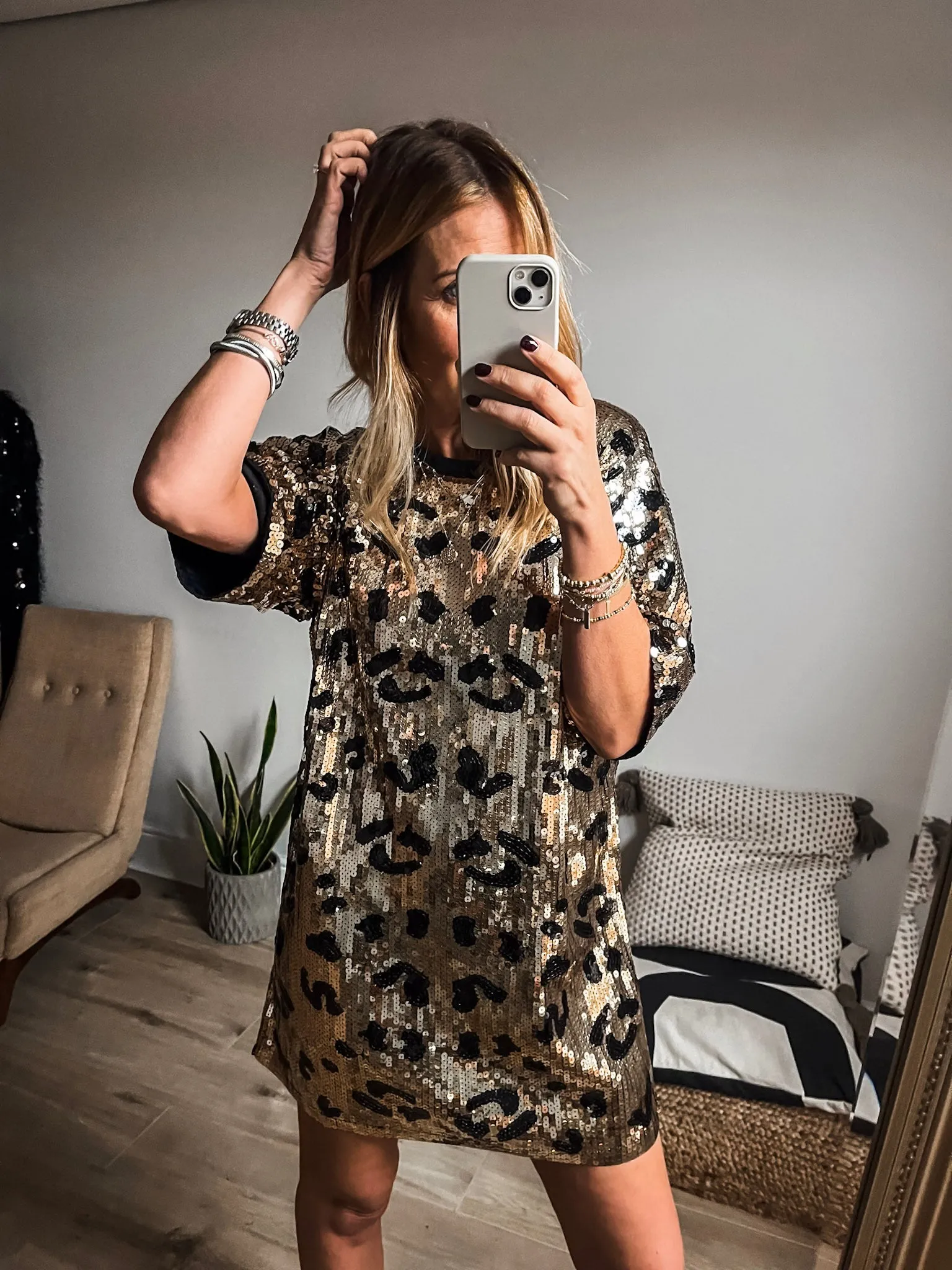 Leopard Sequin Tunic Dress