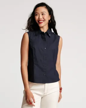 Lizzie Pointed Collar Shell Cotton Navy