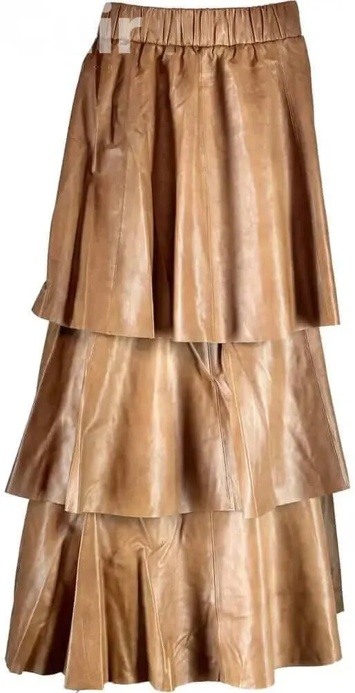 Long Beige Skirt Genuine Lamb Paper Napa | Elegant Women's Fashion