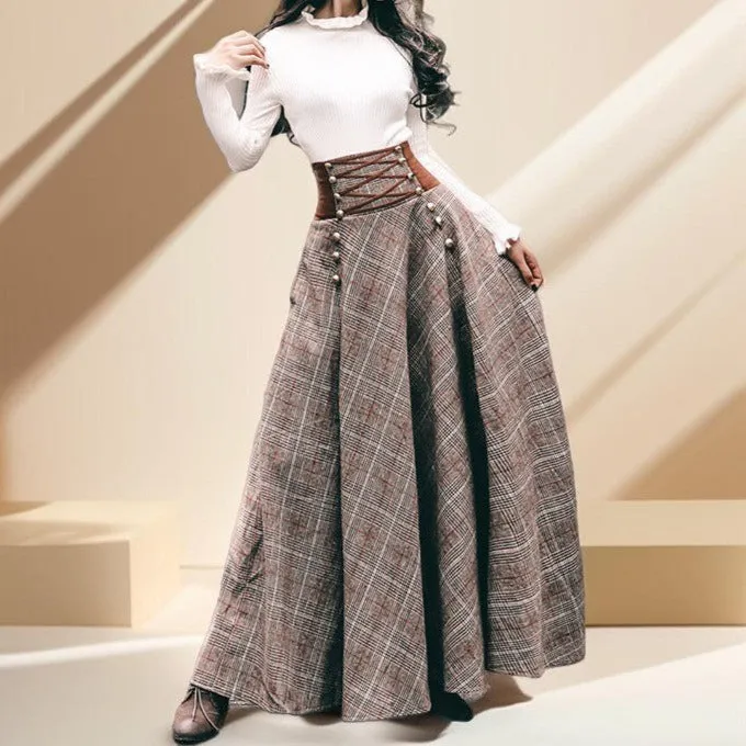 Long plaid pattern skirt