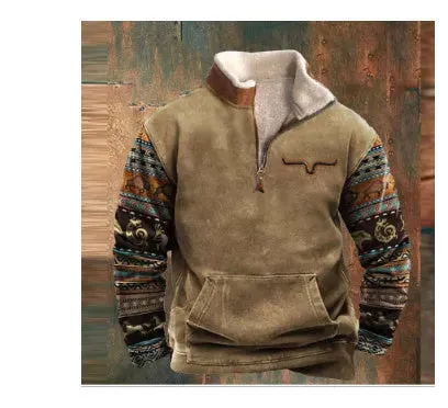 Long Sleeved Half Zippered Printed Casual Pocket Pullover Half Zipper Sweatshirt