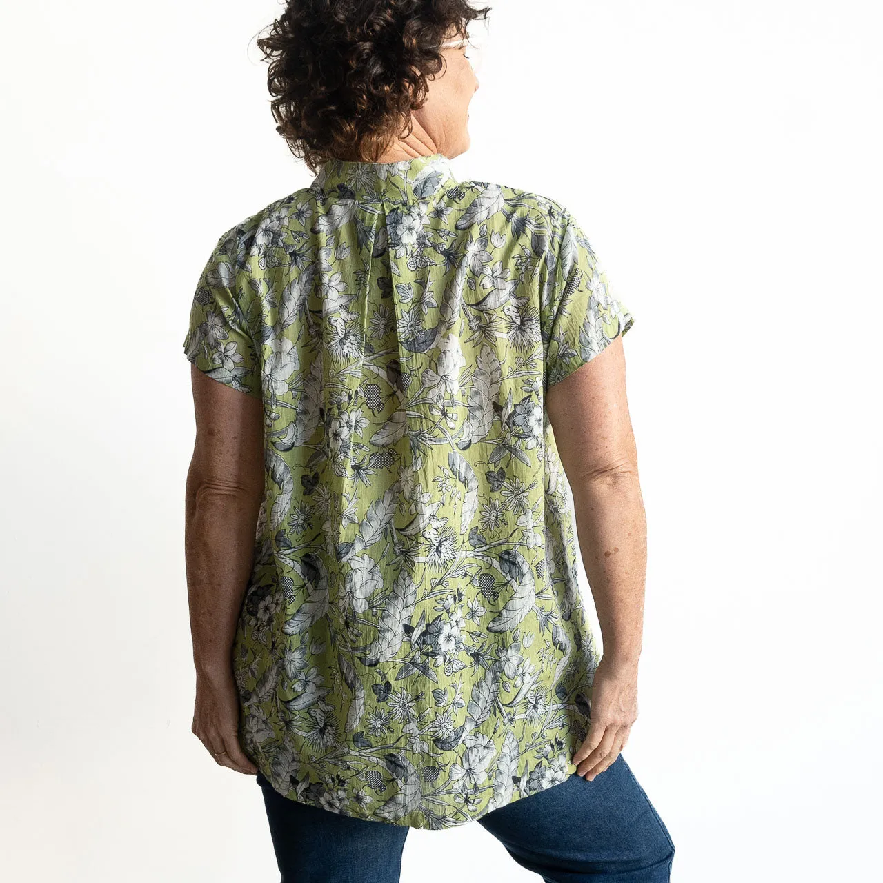 Loose Fit Cotton Tunic Top by KOBOMO - Botanical