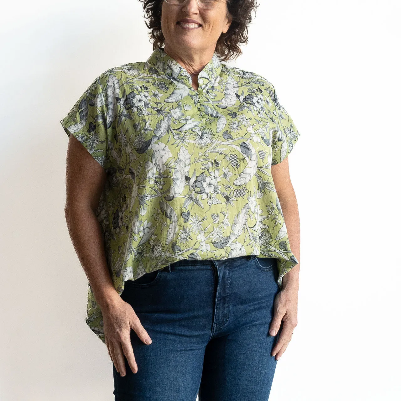 Loose Fit Cotton Tunic Top by KOBOMO - Botanical