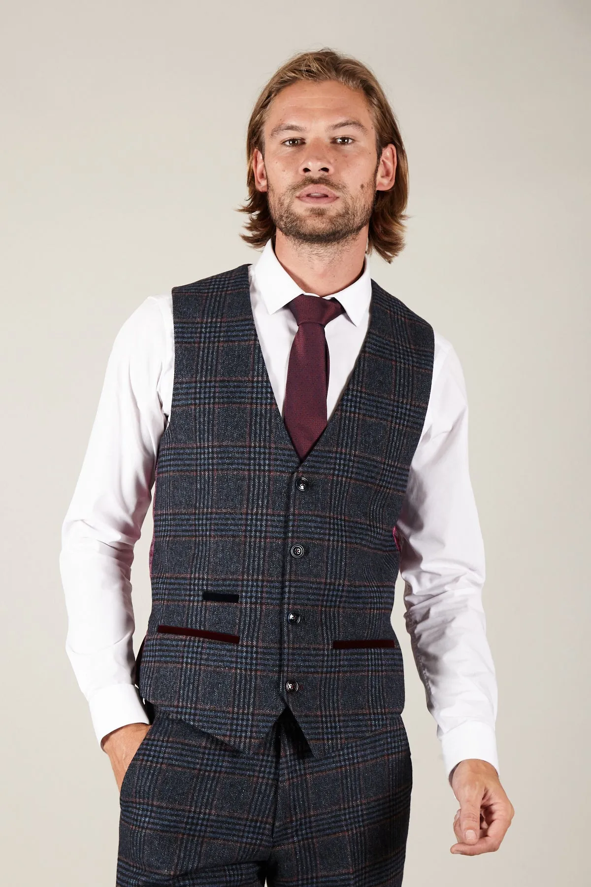 LUCA - Navy Check Tweed Waistcoat