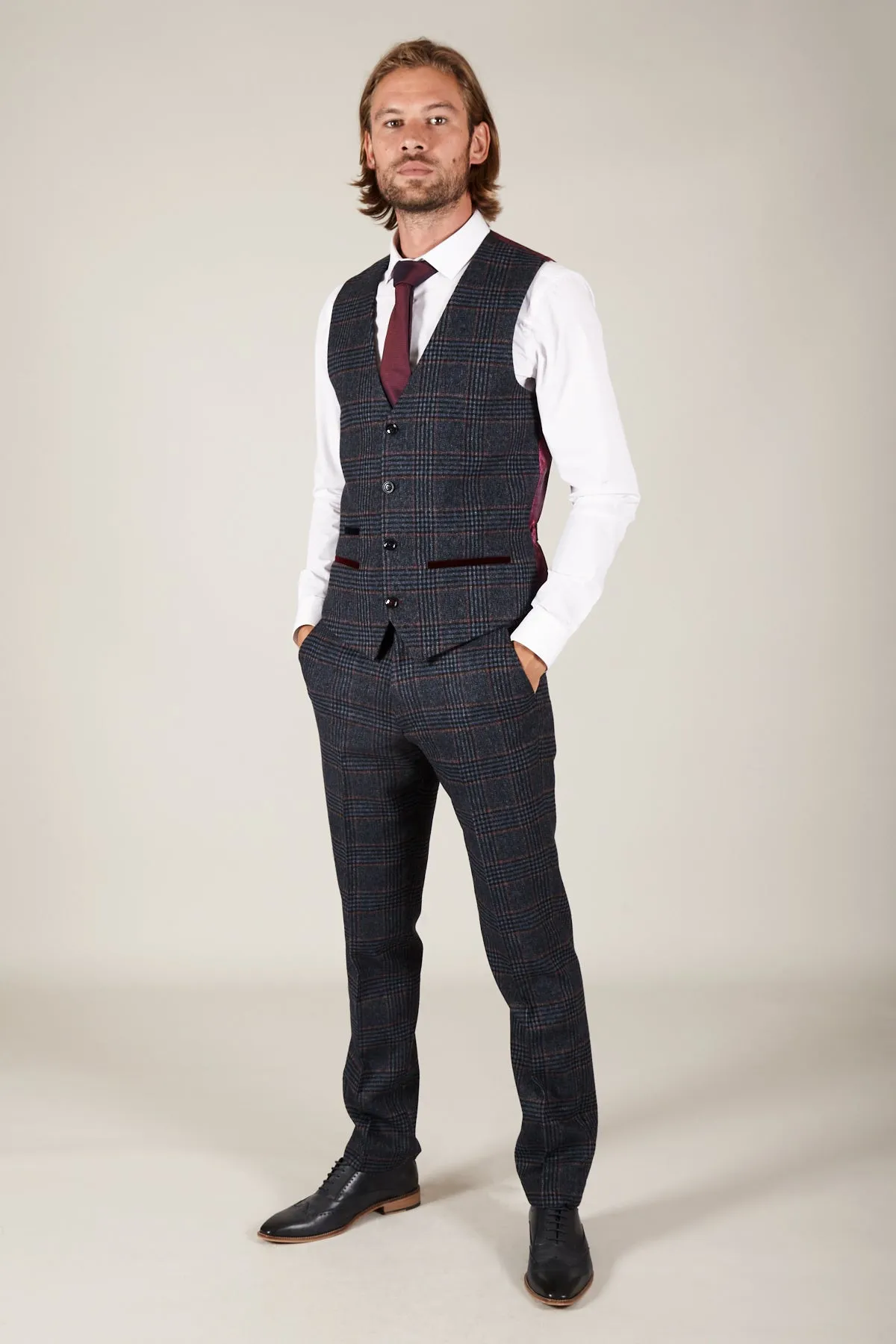 LUCA - Navy Check Tweed Waistcoat