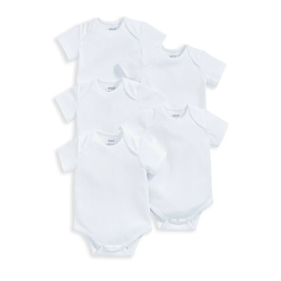 Mamas and Papas White Ribbed Short Sleeve Bodysuits - 5 Pack