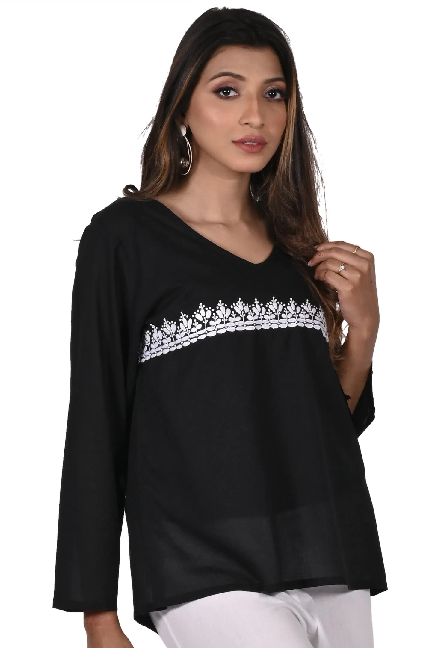 MANU Pure Cotton Hand Embroidered Tunic Top Blouse