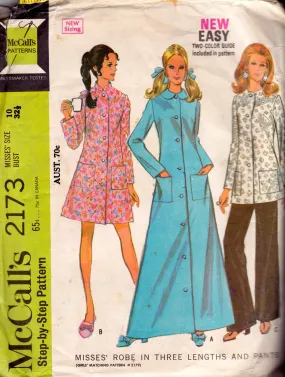 McCall's 2173 Womens Retro Maxi Robe & Pants 1960s Vintage Sewing Pattern Size 10 or 12