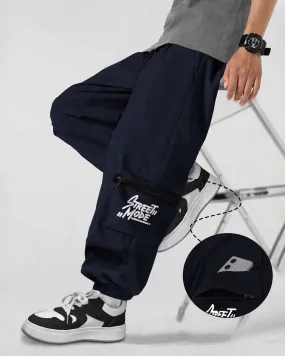 Men NAVY BLUE Printed Baggy fit oversized Cargo Jogger