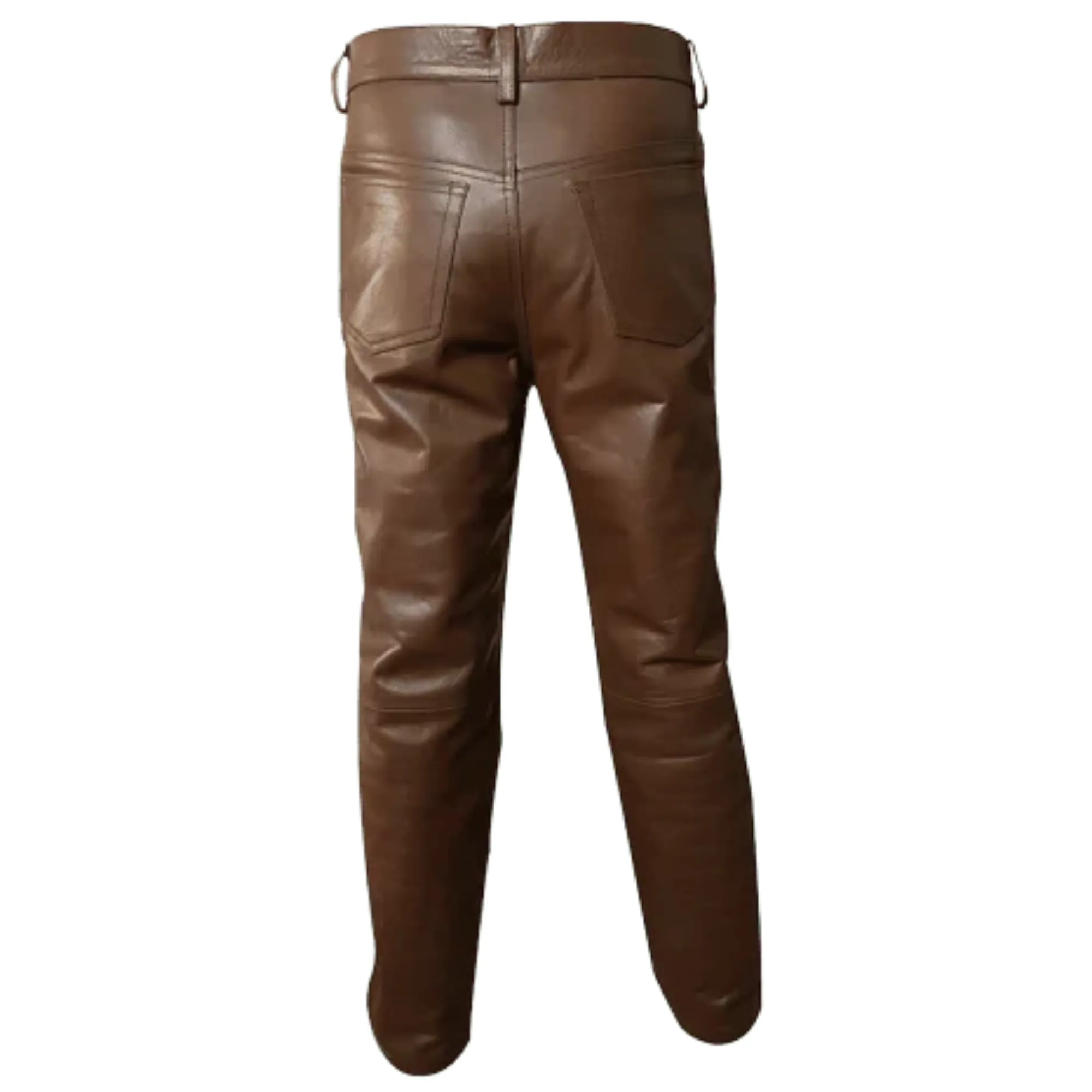 Mens Brown Leather Jeans Pants