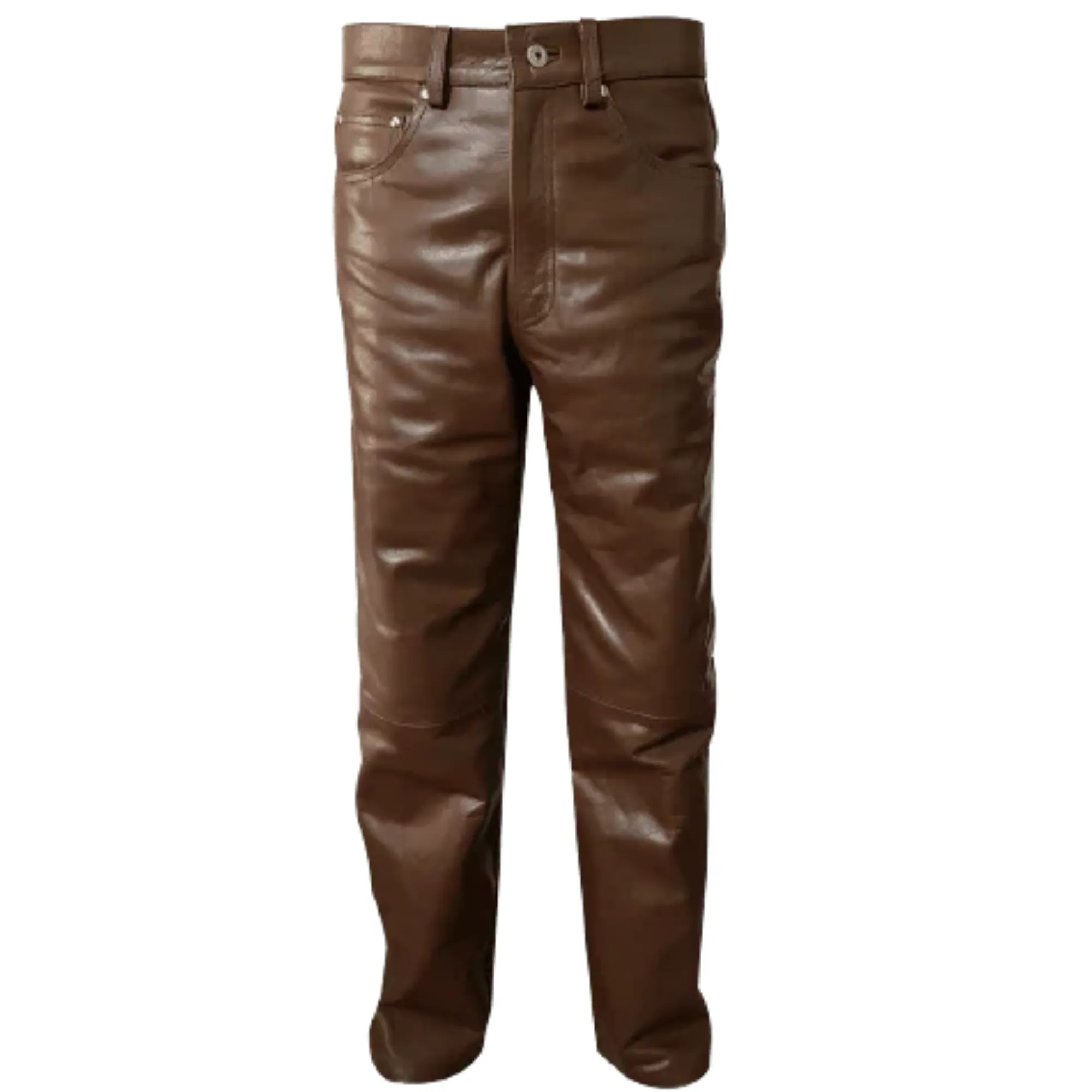 Mens Brown Leather Jeans Pants