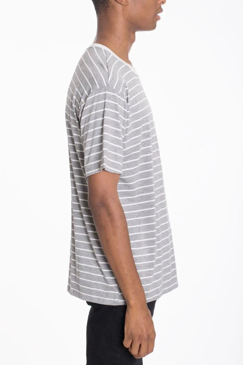 Mens Gray Striped Cotton Pullover Shirt