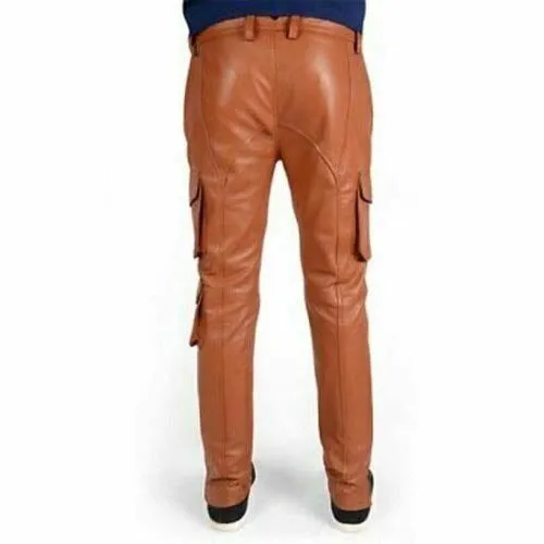 Men's Tan Cargo Style Leather Pant