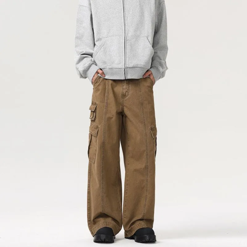 Men's Washed-out Vintage Multi-pocket Wide Leg Patchwork Cargo Pants