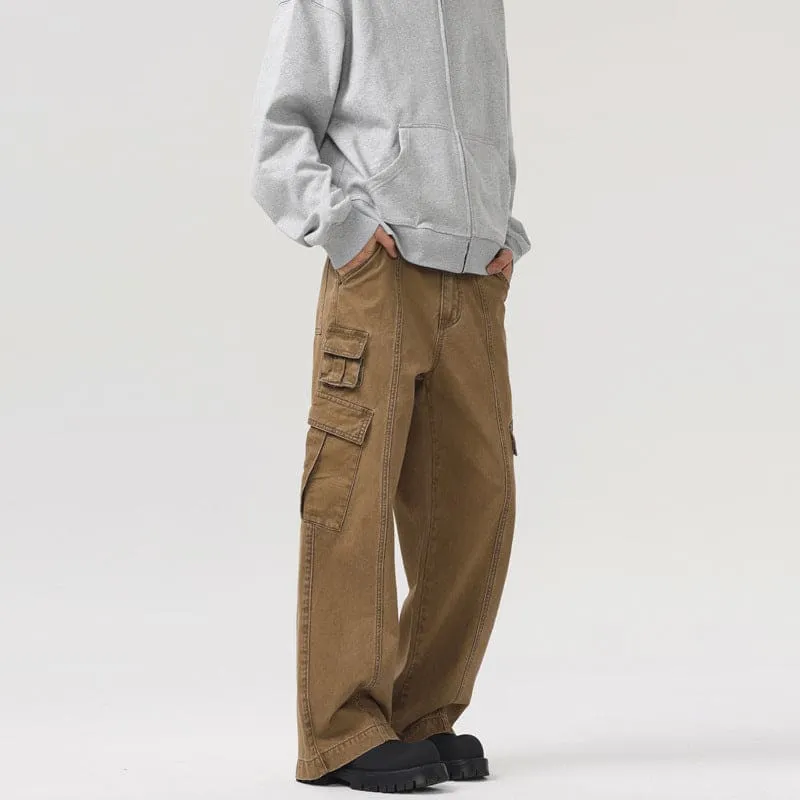 Men's Washed-out Vintage Multi-pocket Wide Leg Patchwork Cargo Pants