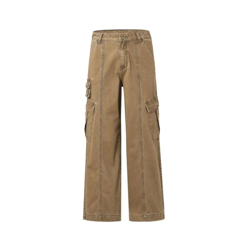 Men's Washed-out Vintage Multi-pocket Wide Leg Patchwork Cargo Pants