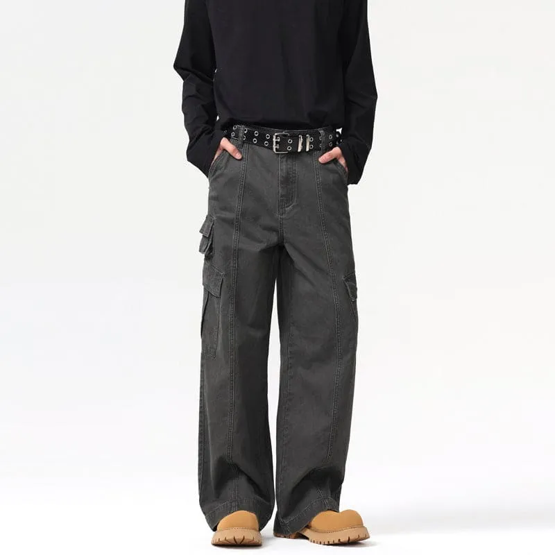 Men's Washed-out Vintage Multi-pocket Wide Leg Patchwork Cargo Pants