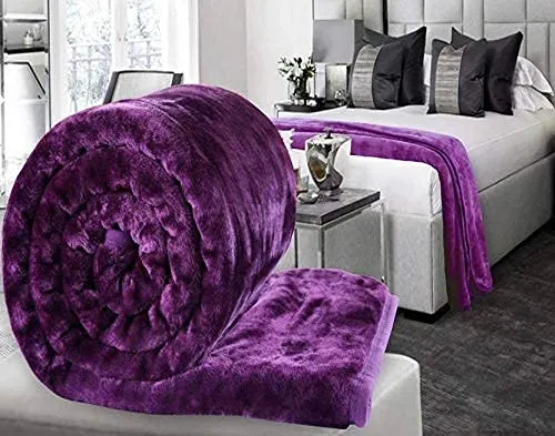 MICROBOOTH Purple Double Bed Blanket King Size Heavy Winter Mink Soft AC Room Fleece All Weather Warm kambal Panipat MadeIN India(85x100) (Purple, Double, lightweight)