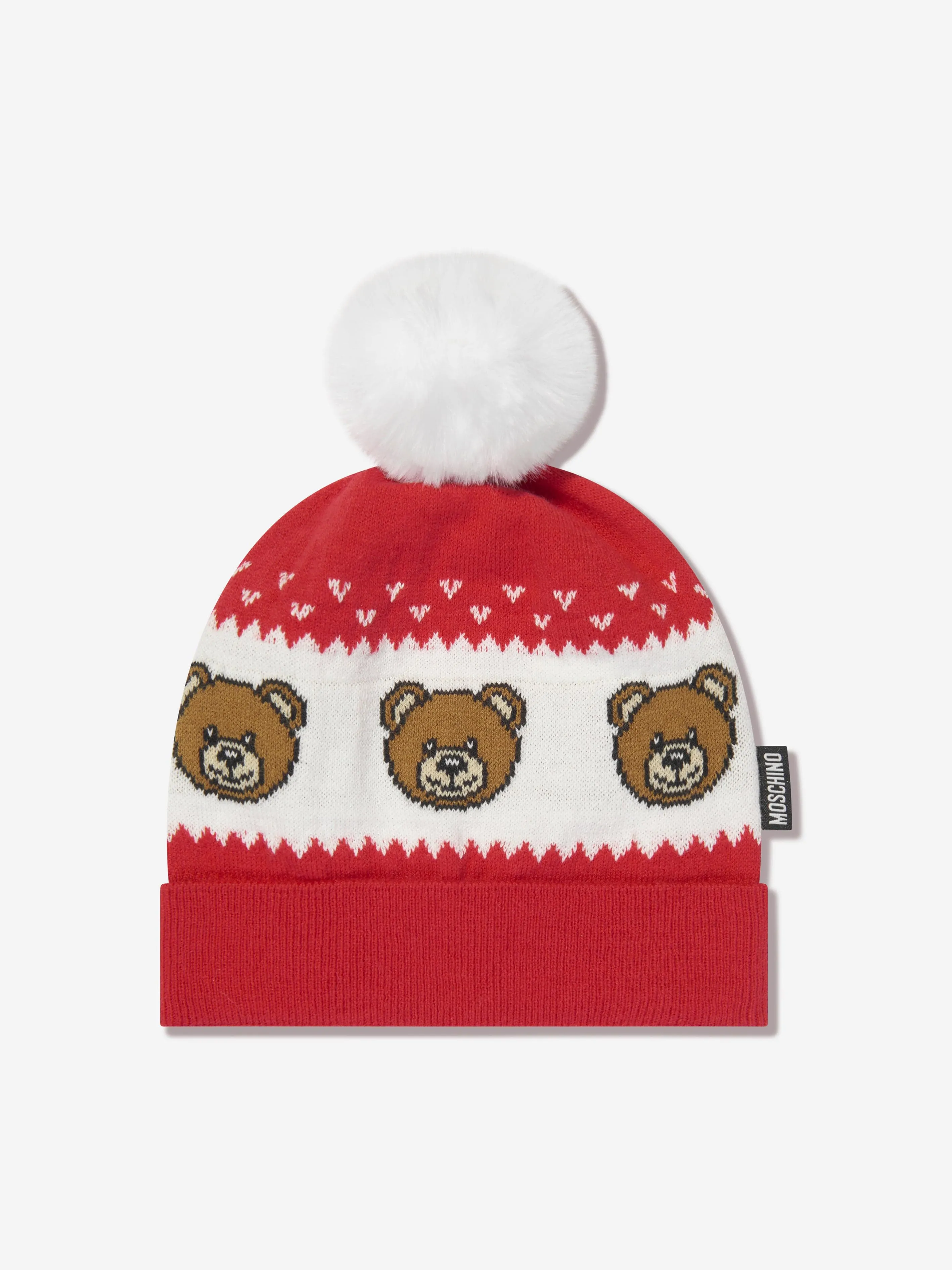 Moschino Baby Teddy Bear Bobble Hat in Red