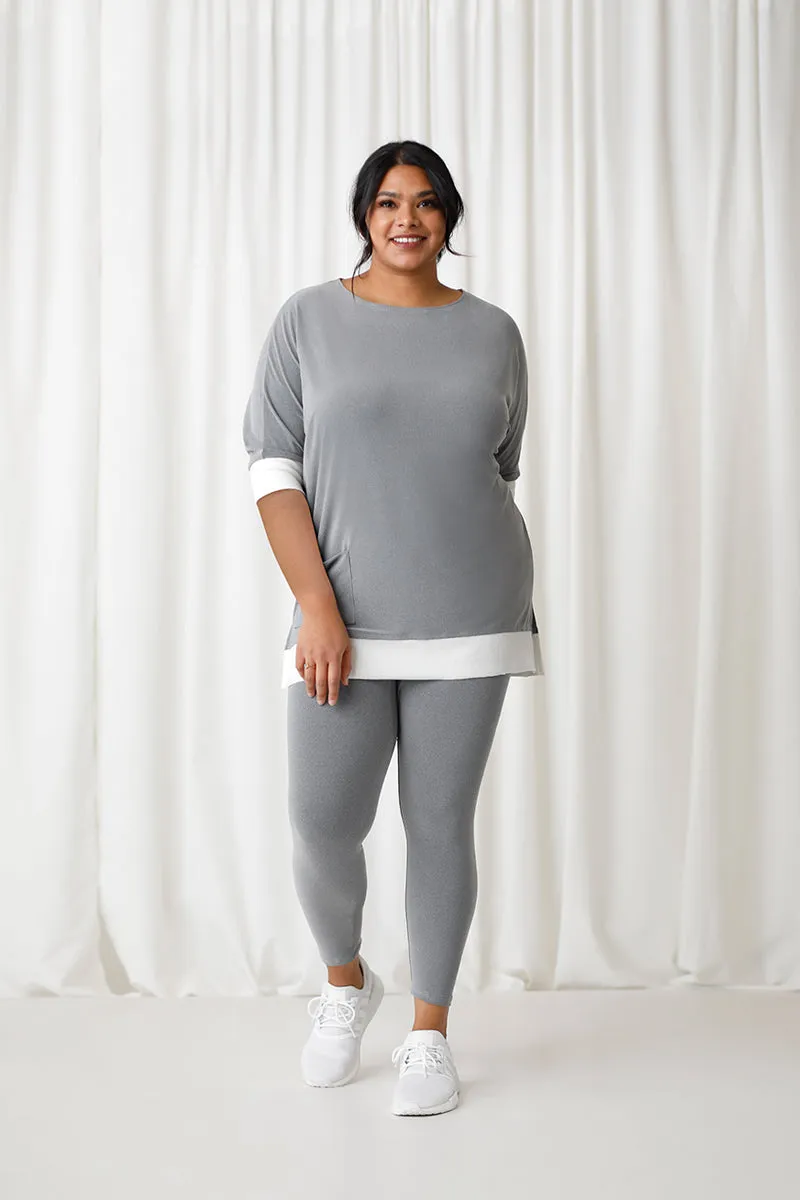 Motion Pocket Boxy Tunic Plus | Melange Silver/Wht