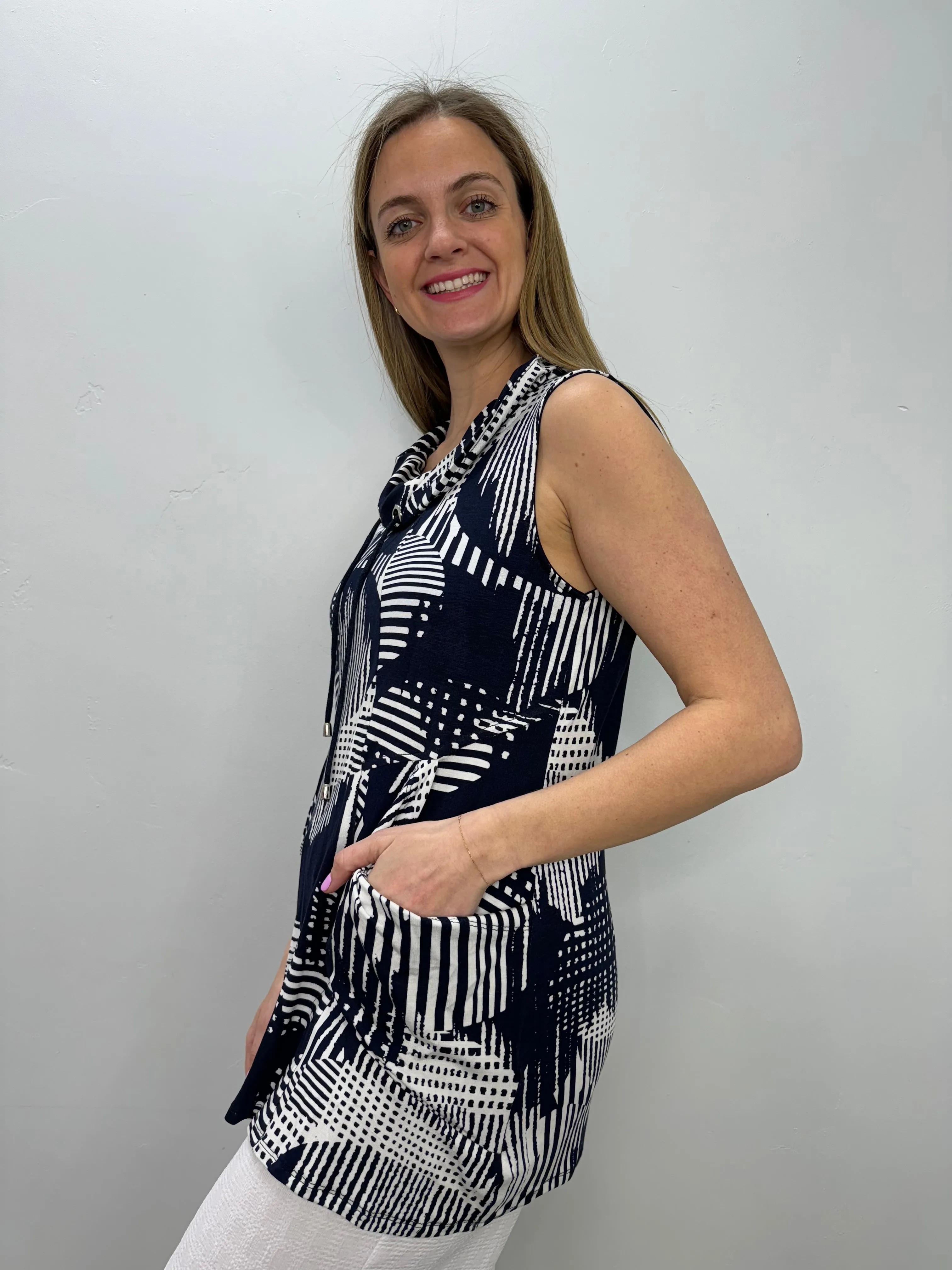 Navy and White Sleeveless Tunic