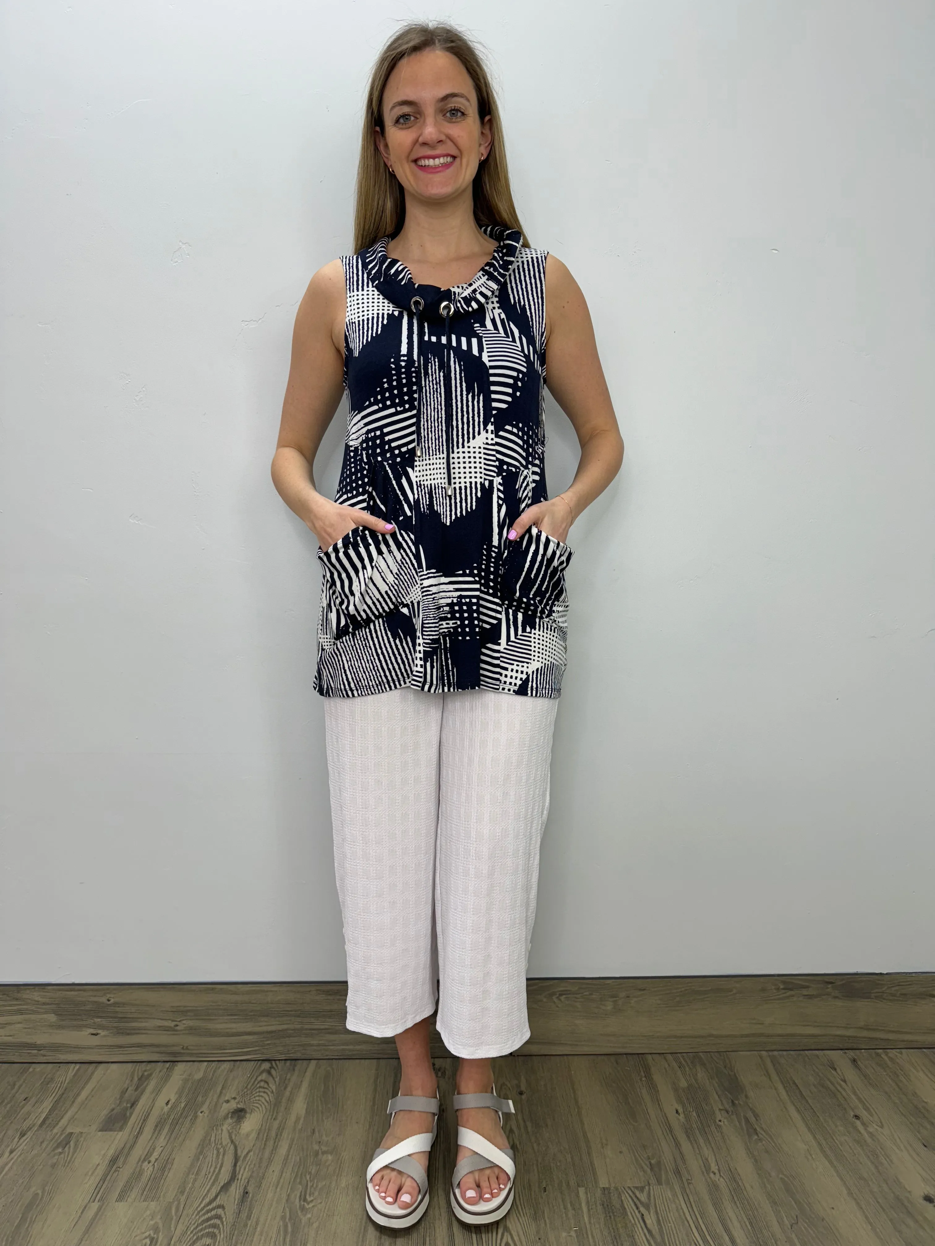 Navy and White Sleeveless Tunic