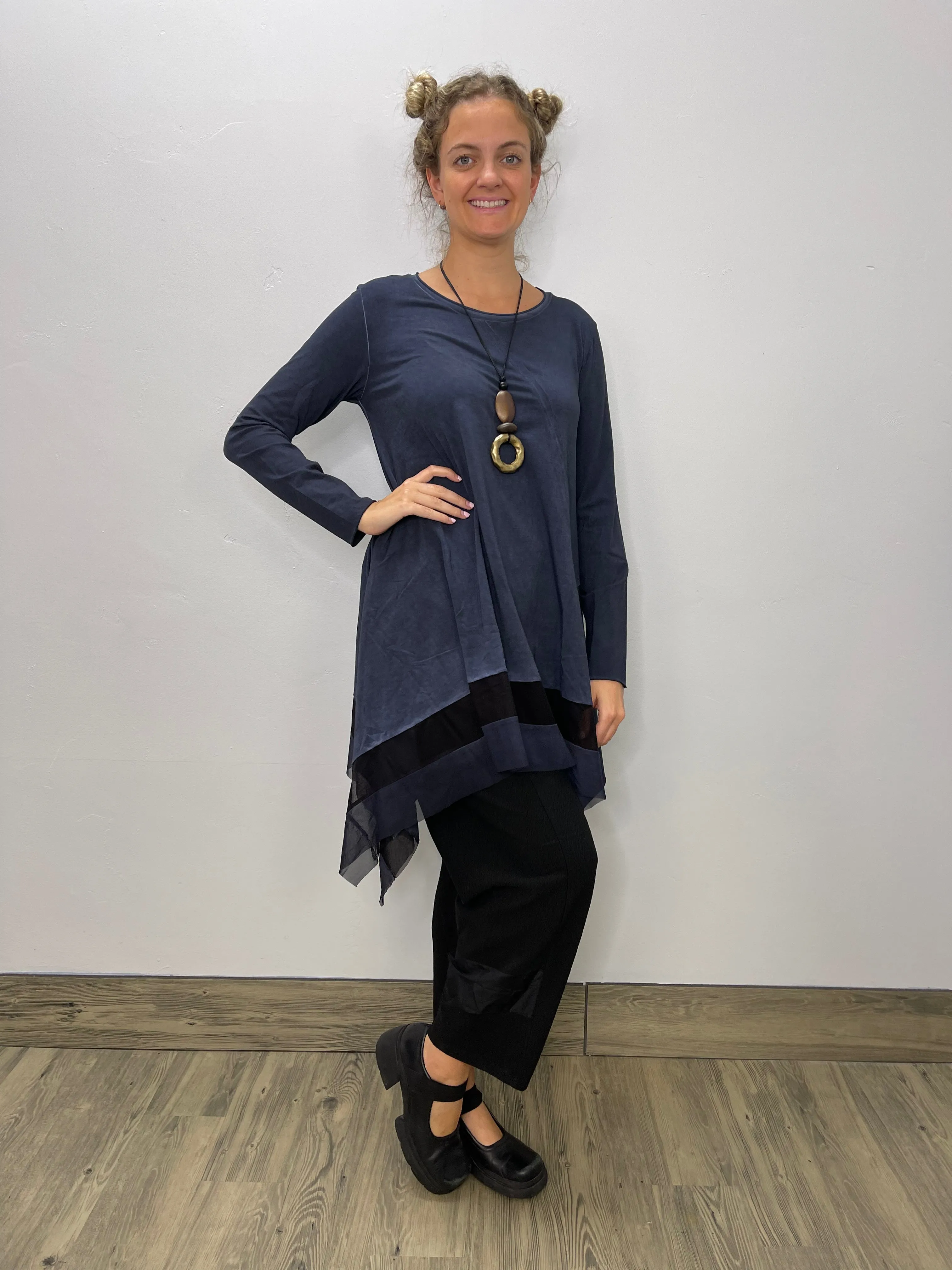 Navy Long Sleeve Shark bite Tunic