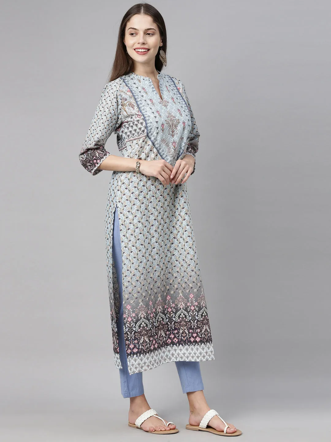 Neeru's Blue Color Chiken Fabric Tunic