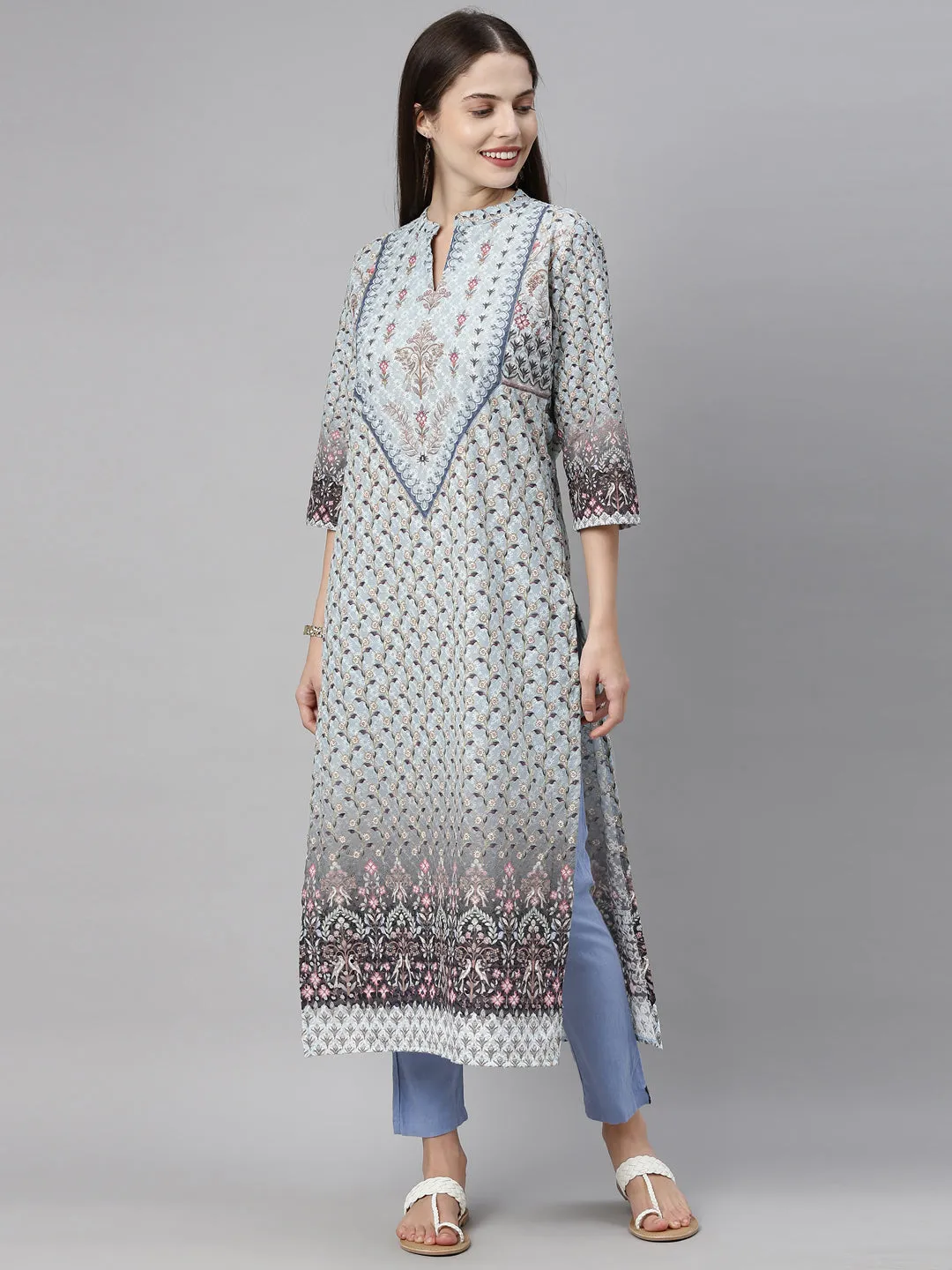 Neeru's Blue Color Chiken Fabric Tunic