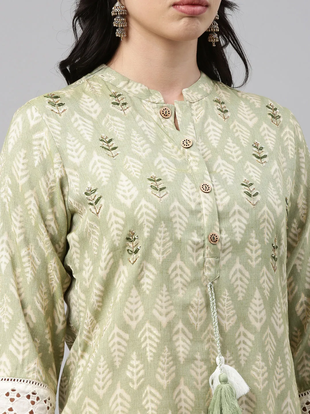 Neeru's Green Color Rayon Fabric Tunic