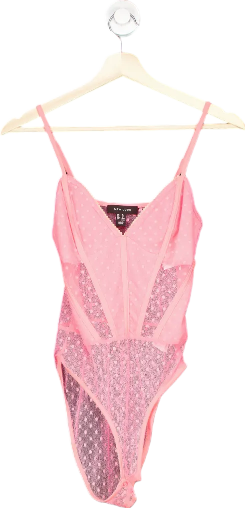 New Look Pink Lace Bodysuit UK 8