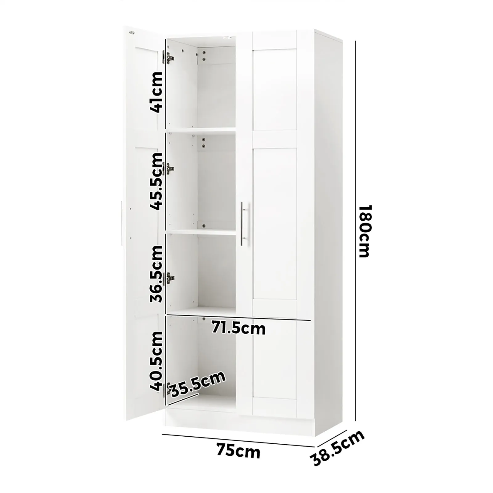 Oikiture Wardrobe Clothes Storage Cabinet Large Cupboard 2 Doors 4 Shelves White