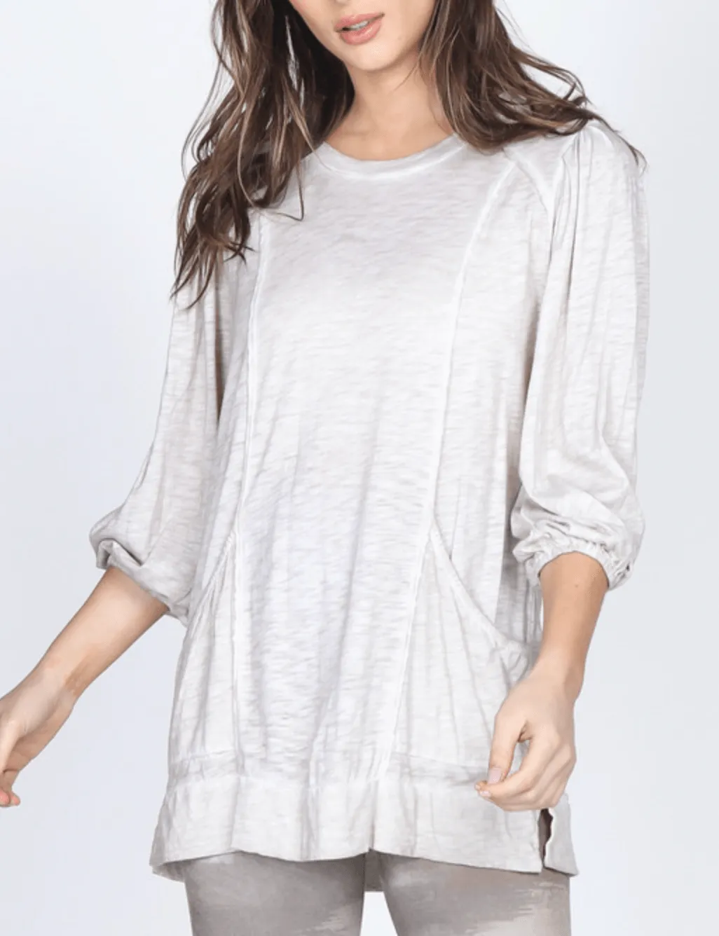 Oil Wash Cotton Modal Slub Tunic with Panel and Pockets