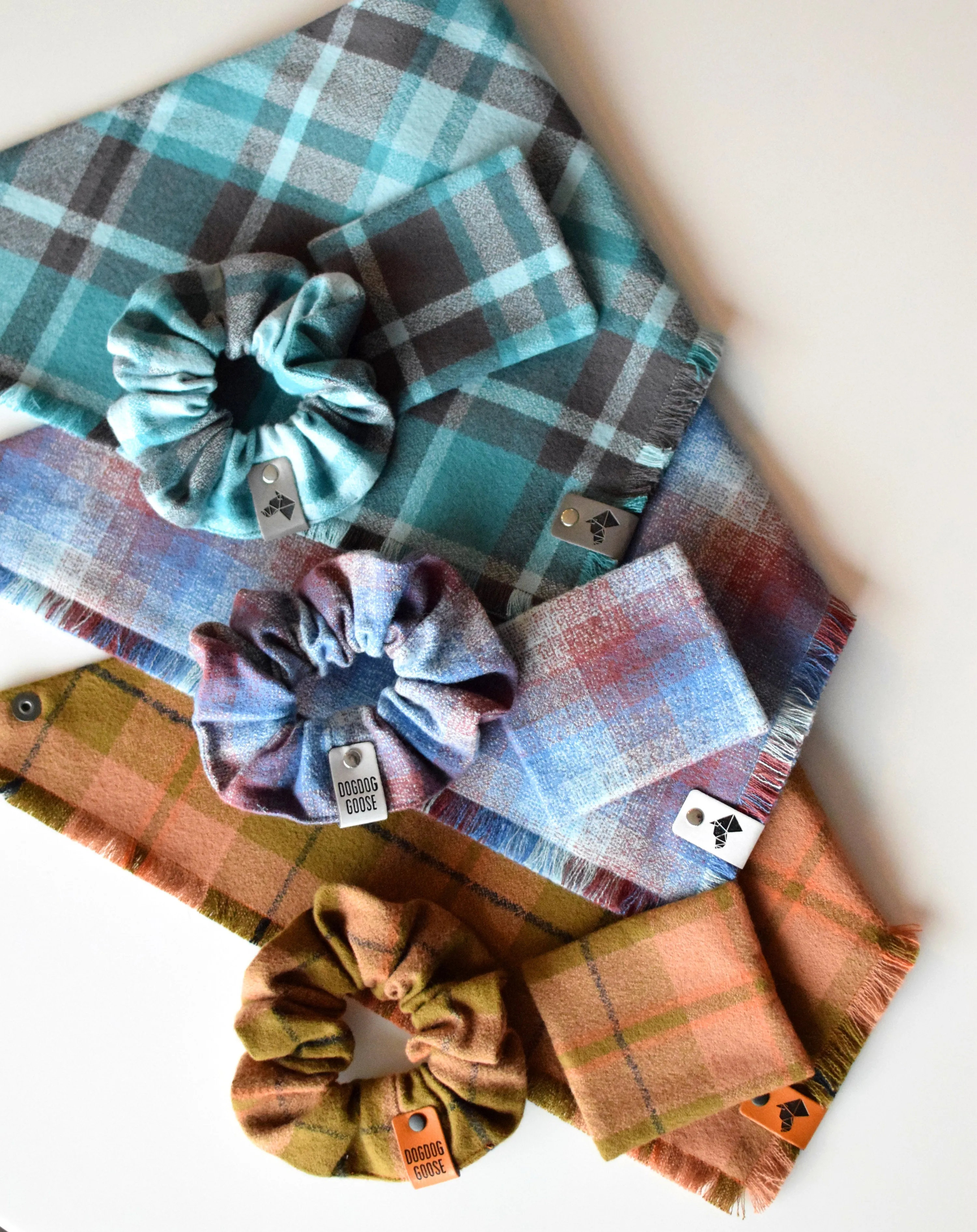 OPAL Fringed Flannel Dog Bandana - Snap/Tie On Cotton Scarf