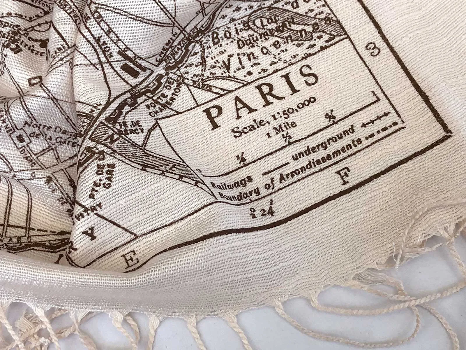 Paris Map Scarf, French map bamboo pashmina