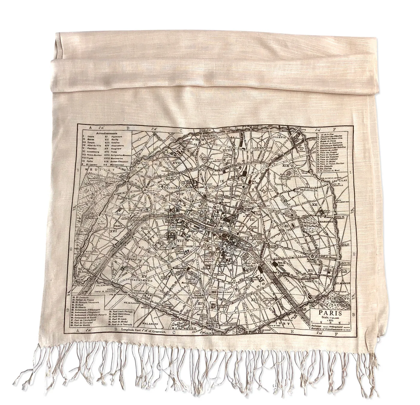 Paris Map Scarf, French map bamboo pashmina