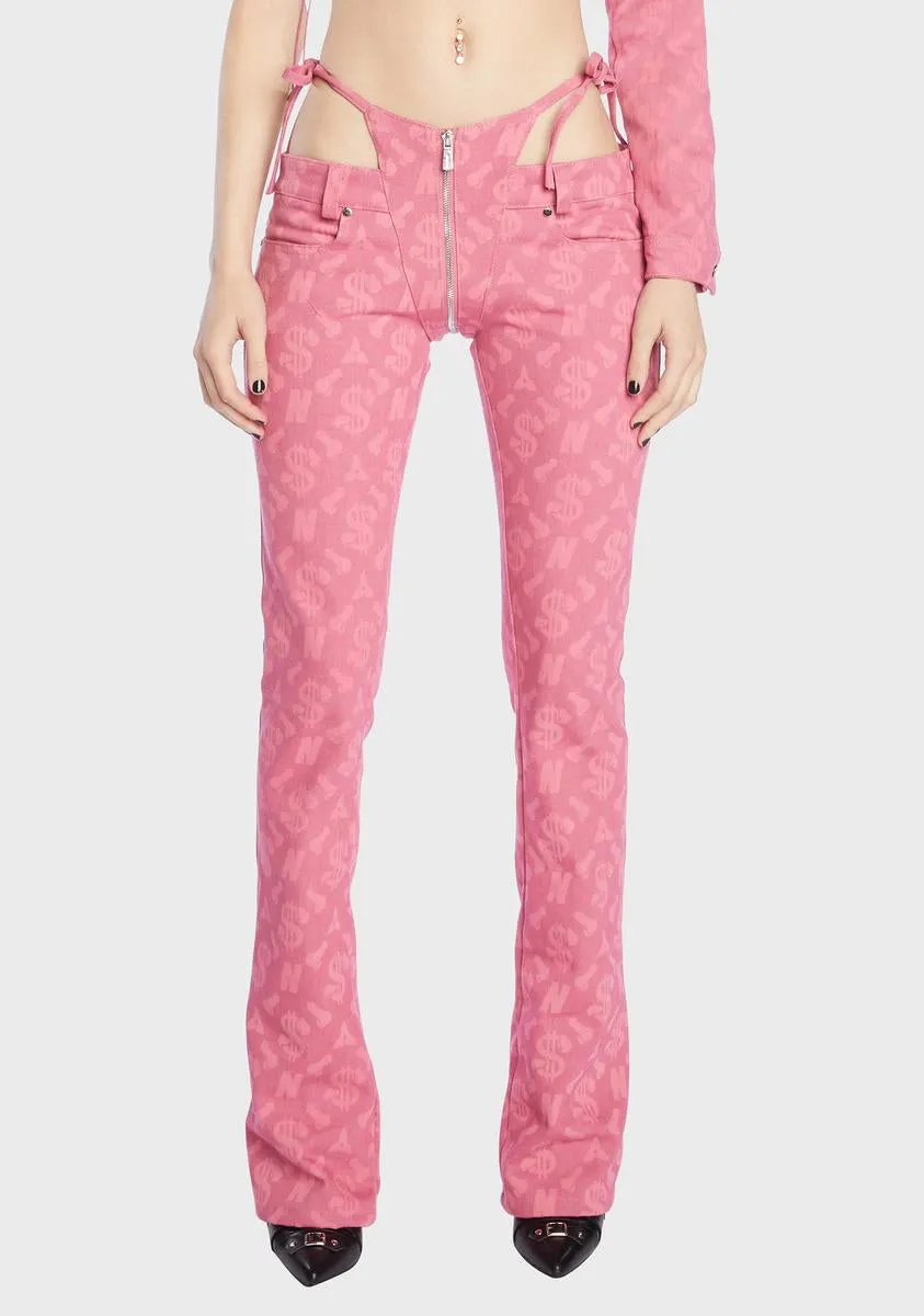 Pink Monogram Denim Thong Pants