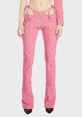 Pink Monogram Denim Thong Pants