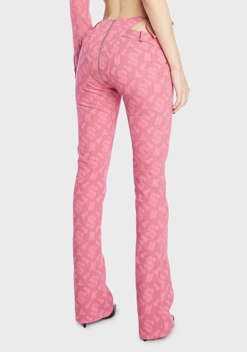 Pink Monogram Denim Thong Pants