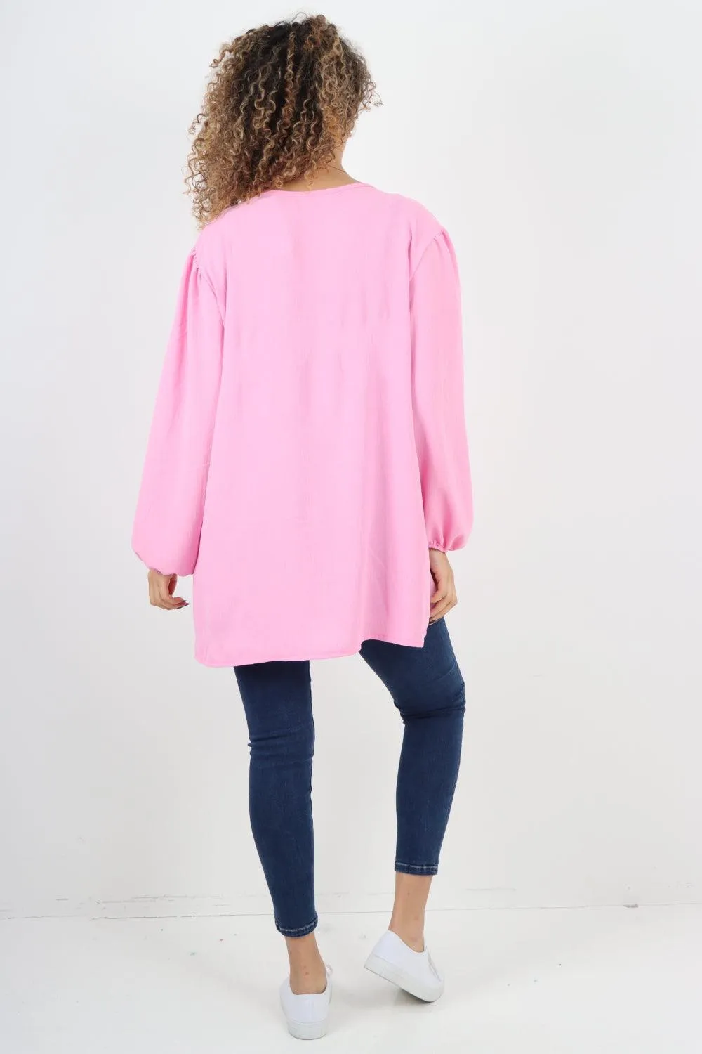 Plain Tie Front Full Sleeve Plain Tunic Top